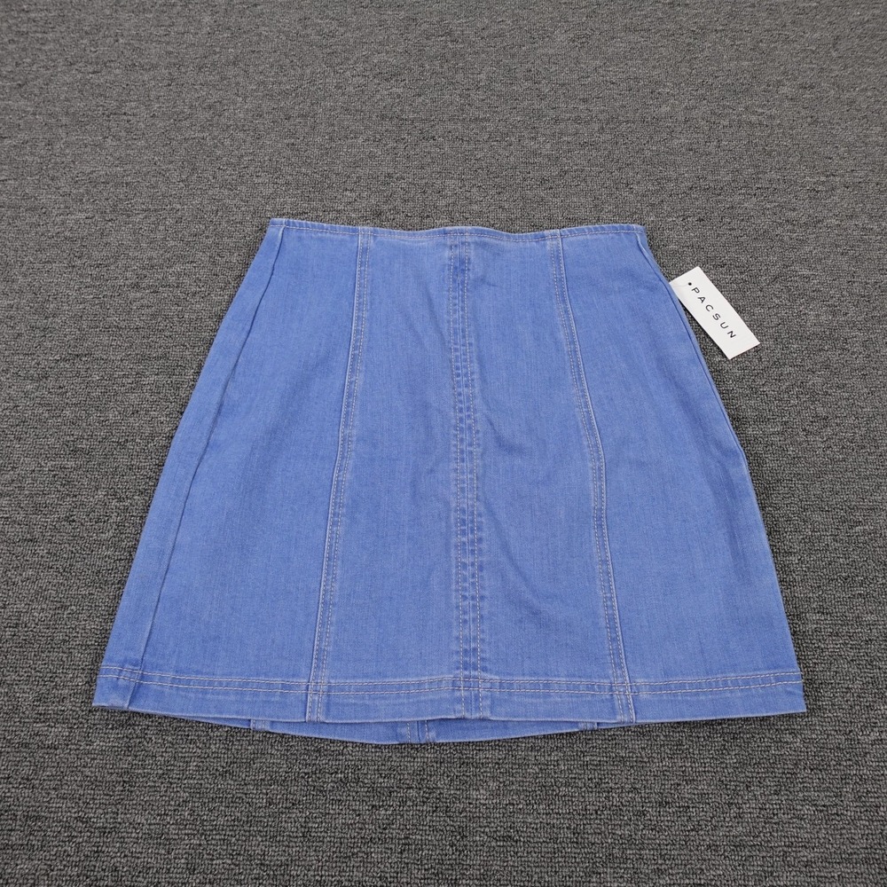 PacSun Skirt Juniors 23 Blue Denim‎ Stretch Zip Back Mini Summer High Waist
